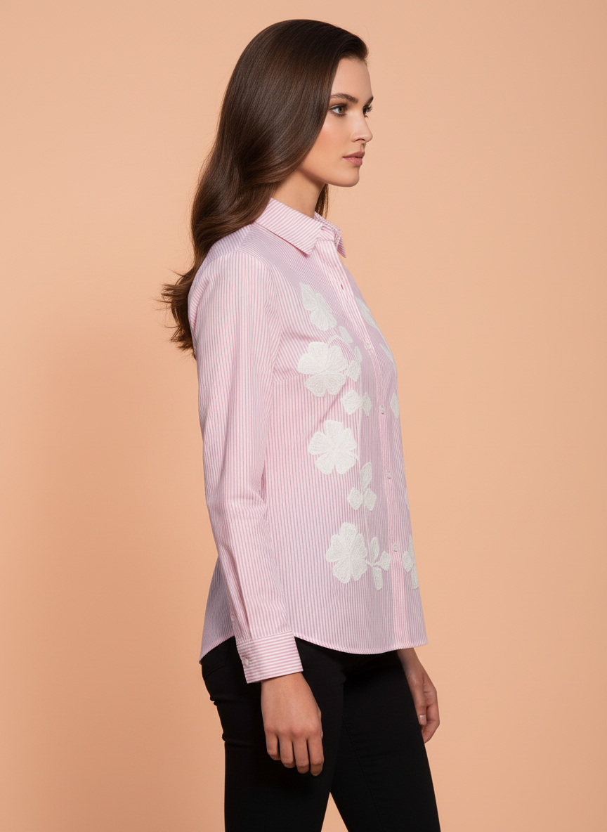 Blush Charm Striped Embellished Designer Shirt