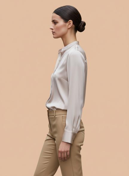 Summer Satin Orchid Pink Mandarin Collar Shirt