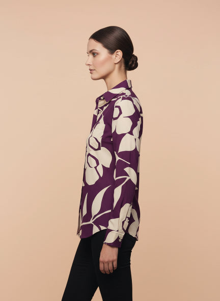 Premium Rayon Shirt With Purple Floral Print