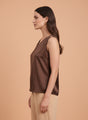 European Satin V Neck Sleeveless Top