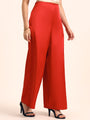 Luxury Satin Wide Leg Pants European Fabric  Red Glam Look