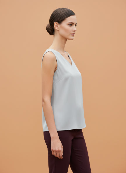 European Satin V Neck Sleeveless Top