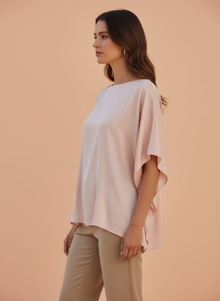 Women's European Satin Solid Baturing Sleeve Crepe