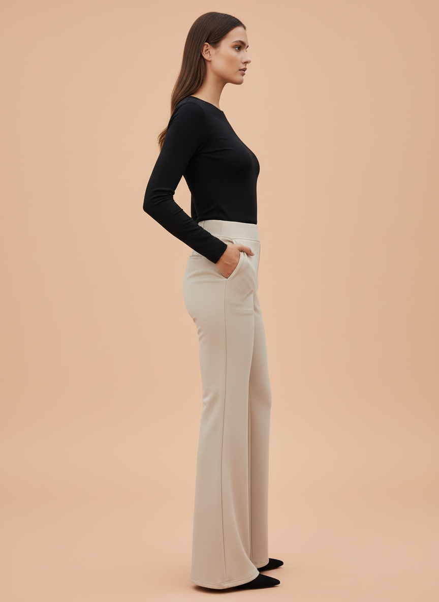 Beige Flared Trousers for Women