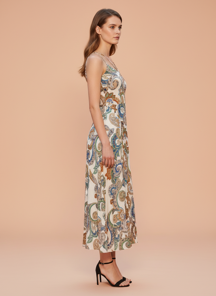 Elegant Paisley Print Midi Dress