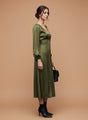 European Satin Midi Dress Olive