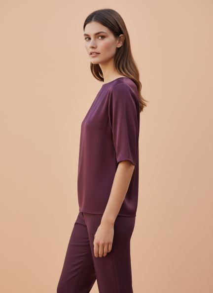 Elegant Deep Plum European Satin Top