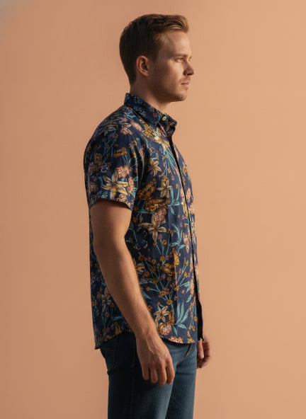 Navy Jungle Print Premium Rayon Shirt