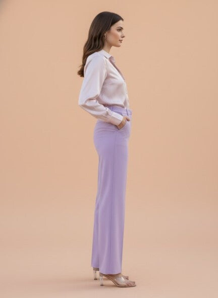 Banana Crepe Lilac Straight Fit Flap Pocket Trouser