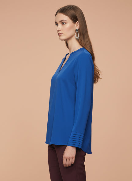 European Satin V Neck Long Sleeve Top