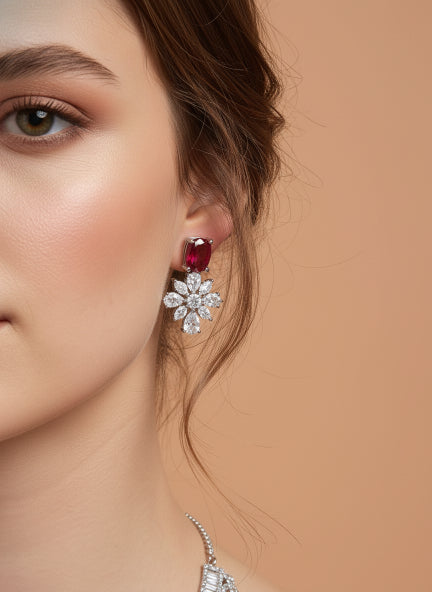 Red Ruby Cubic Zirconia Necklace & Earrings Set for Women