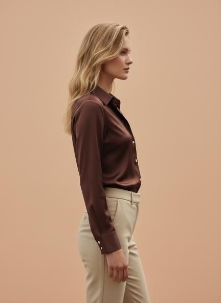 Chocolate Brown Regular Fit Summer Satin Shirt