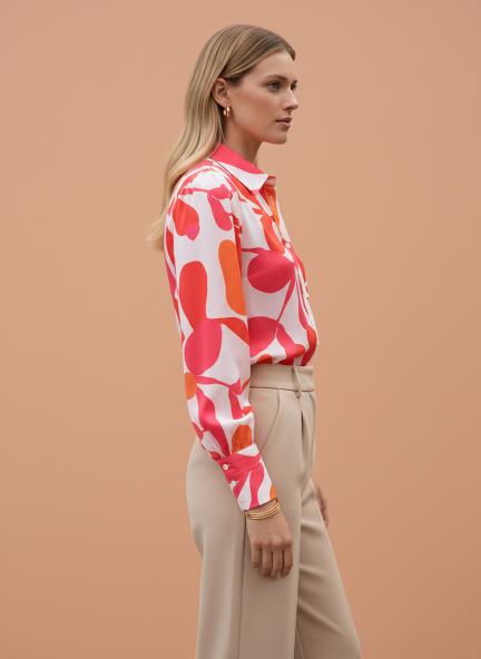 Satin Digital Print Puff Sleeve Shirt