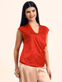 Women's Luxury European Satin V Neck Pleated Sleeveless Top