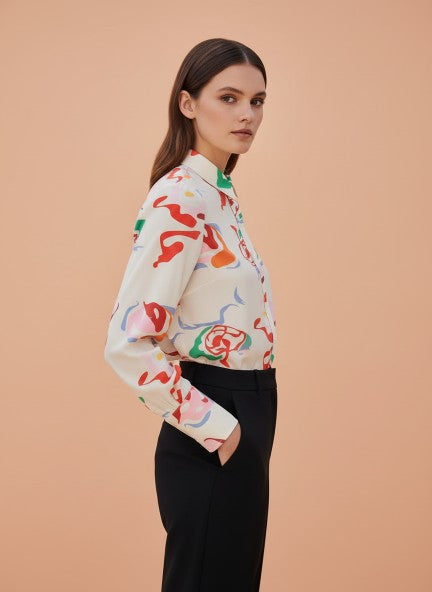 Premium American Crepe Multicolour Long Length Curved Hem Digital Print Shirt