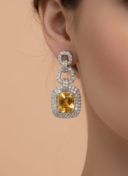 Yellow Cubic Zirconia Necklace & Earrings Set for Women