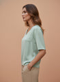 European Satin-Finish, V-Neck Top