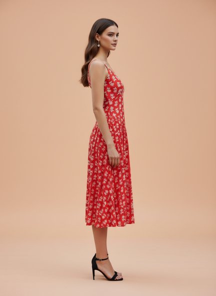 Rayon Printed Fit & Flare V Neck Shoulder Strap Maxi Dress