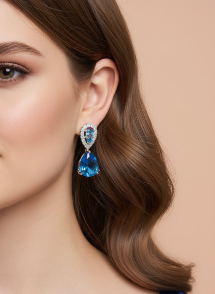 Blue Cubic Zirconia Necklace & Earrings Set for Women