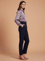 Banana Crepe Navy Skin Fit With Multi Pleated Trouser