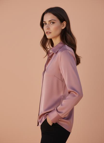 Rose Pink Regular Fit Summer Satin Shirt