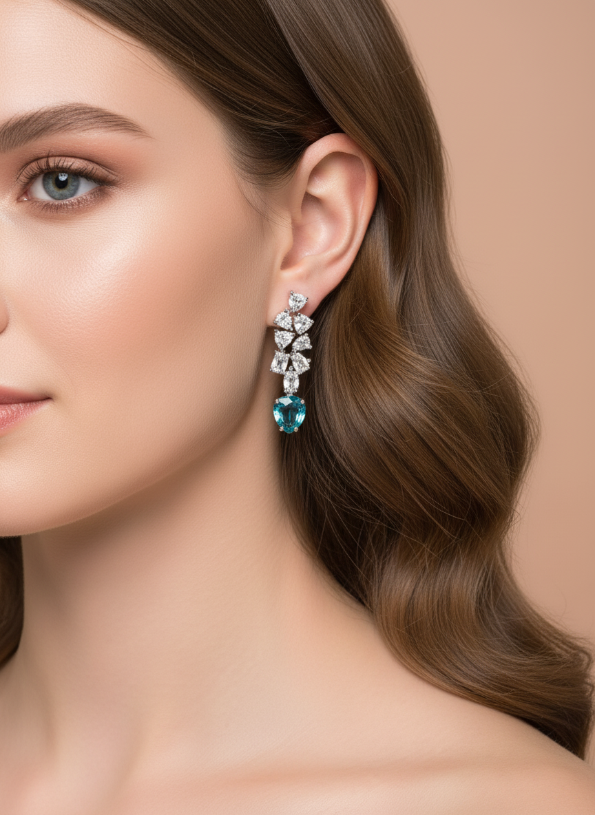 Royal Teal Heart Cubic Zirconia Necklace & Earrings Set