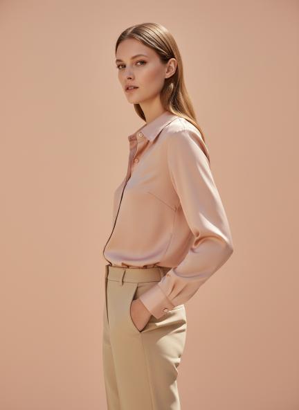 Tailored Fit European Satin Shirt With Pleated Placket