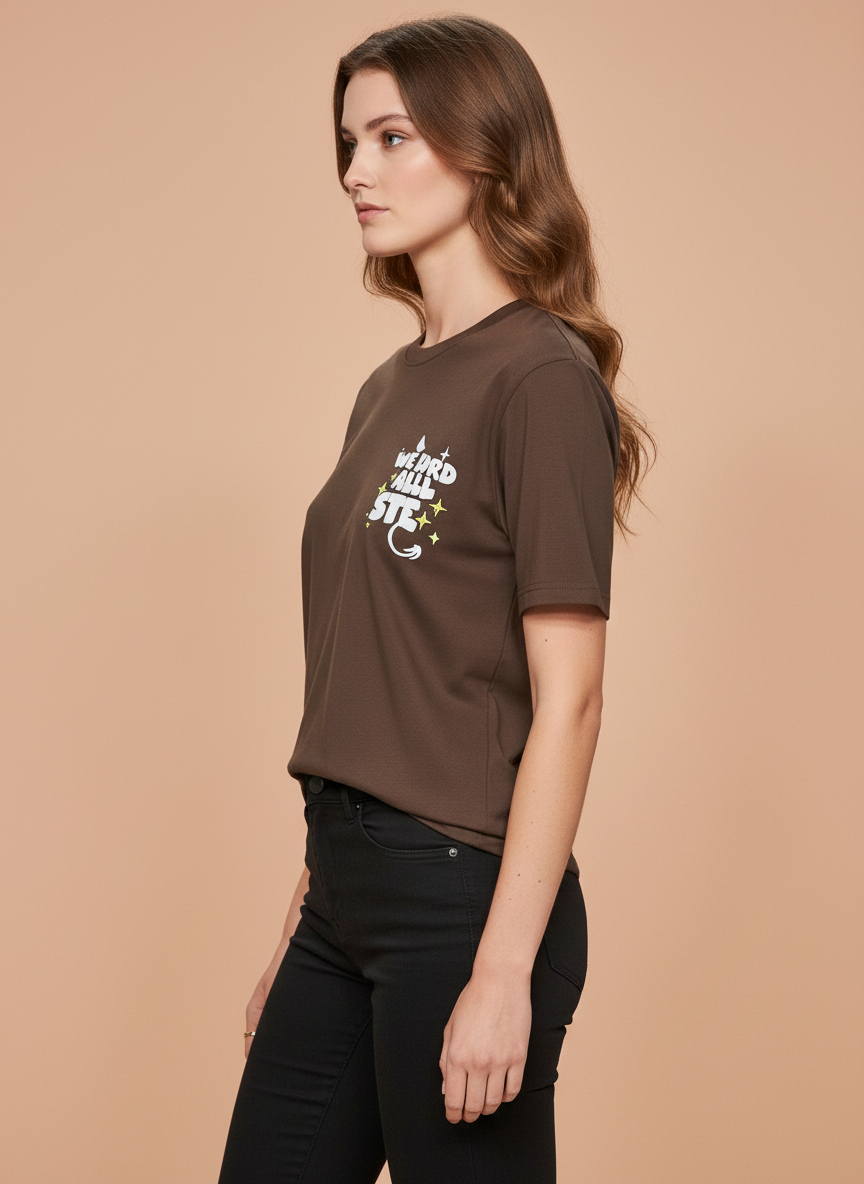 Brown We Do All The Stuff Graphic Oversized T-Shirt for Women