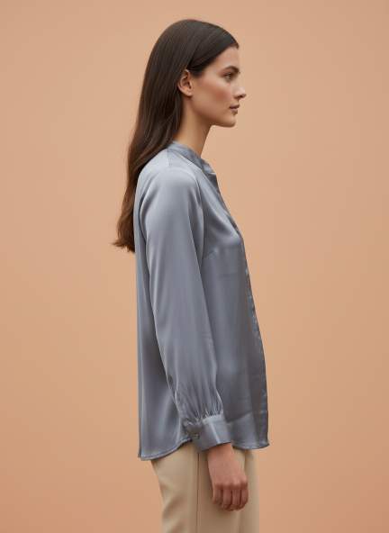 Summer Satin Bluish Grey Mandarin Collar Shirt
