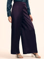 Luxury Satin Wide Leg Pants European Fabric  Plum Wine Glam Look