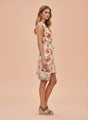 Cambric Digital Print  V Neck Flare Dress With Slash Pocket