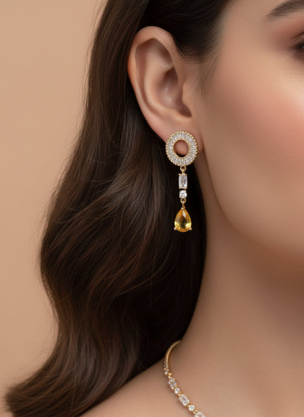 Elegant Gold-Plated Crystal Pendant Necklace Set with Drop Earrings for Women