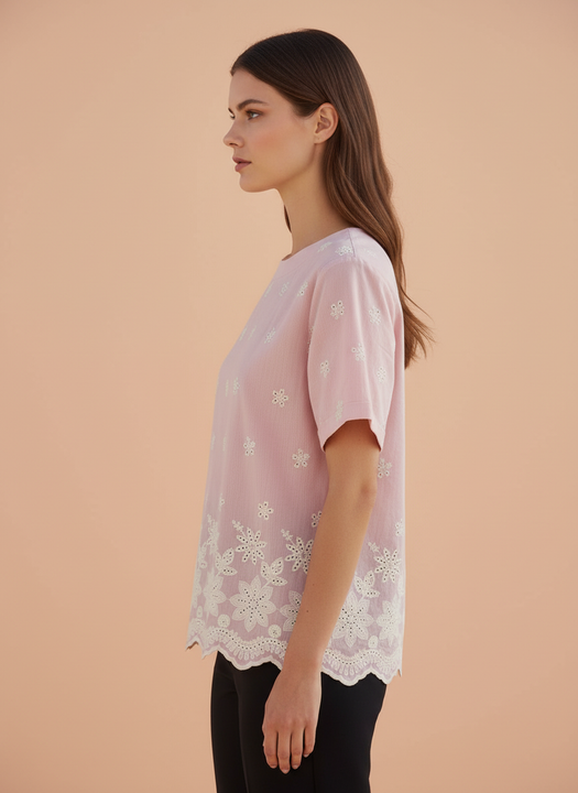 Pink Embroidered Schiffli Top