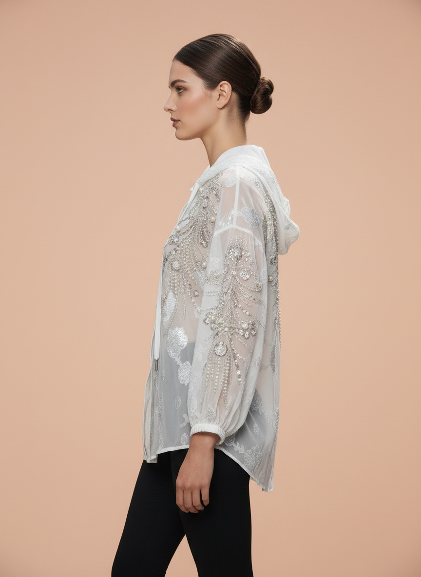 Sheer Embroidered Women’s Hooded Top
