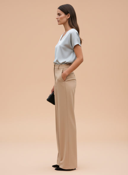 European Satin-Finish, V-Neck Top