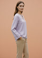 European Satin V Neck Long Sleeve Top