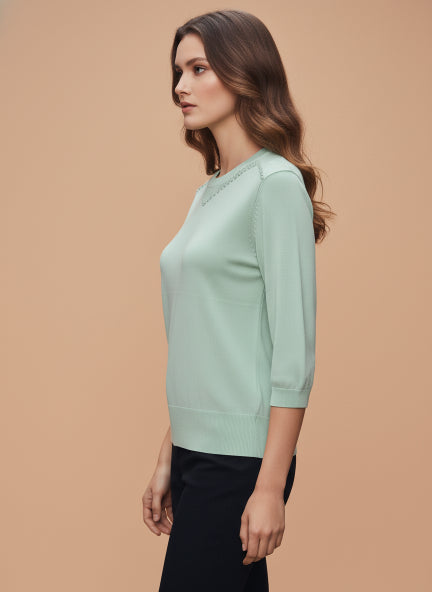 Elegant Mint Green  Sleeve Knit Top for Women