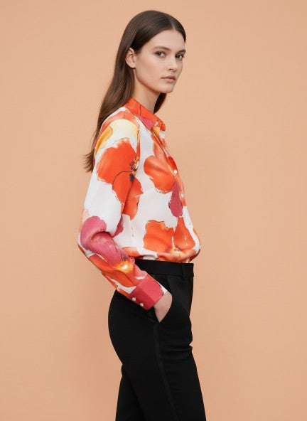 Premium American Crepe Multicolour Regular Length Straight Hem Digital Print Shirt