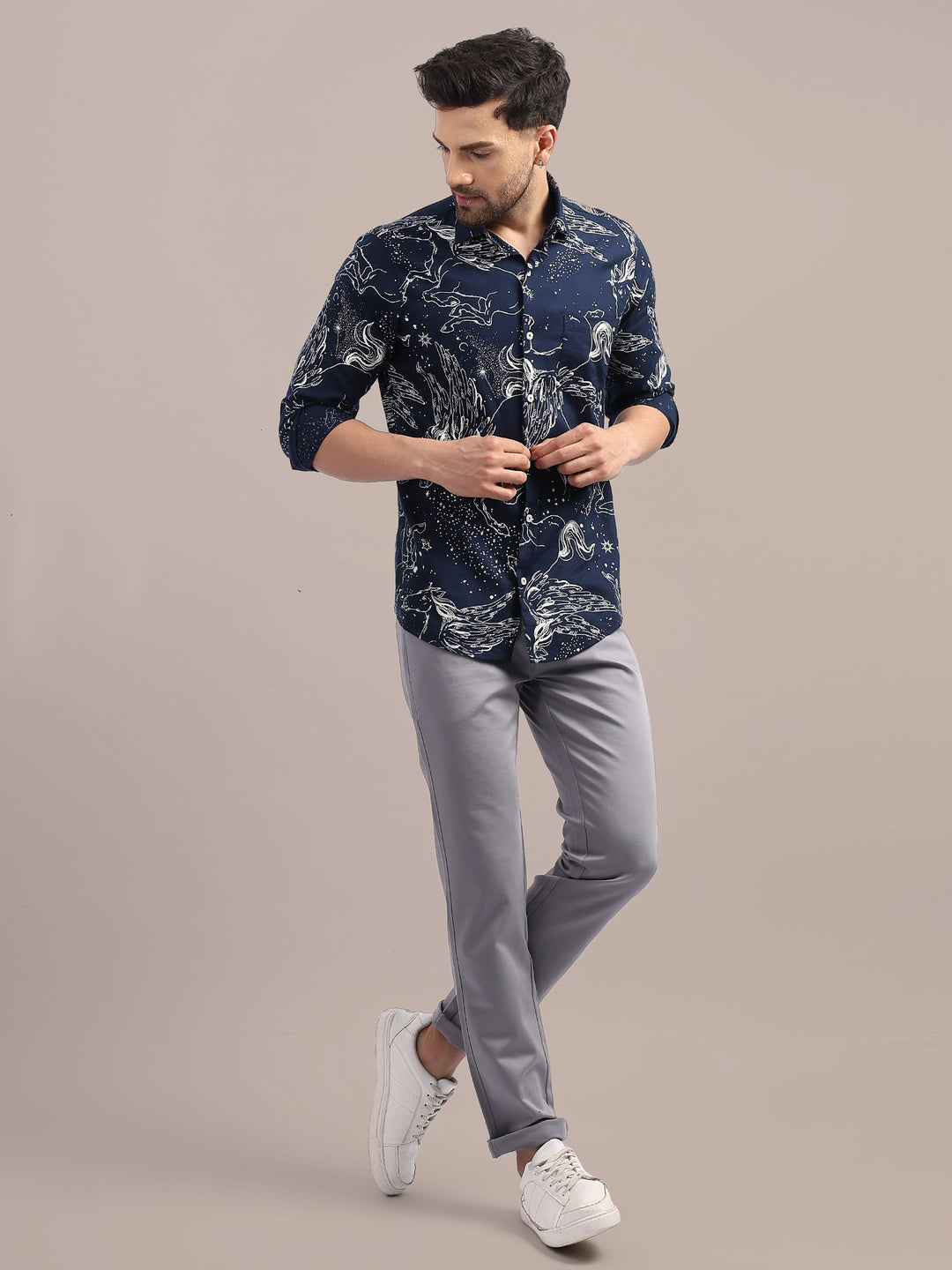Amswan Premium Shirt With Spread Collar In Smart Fit And Printed Design For Men's