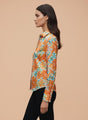 Satin Digital Print Puff Sleeve Shirt