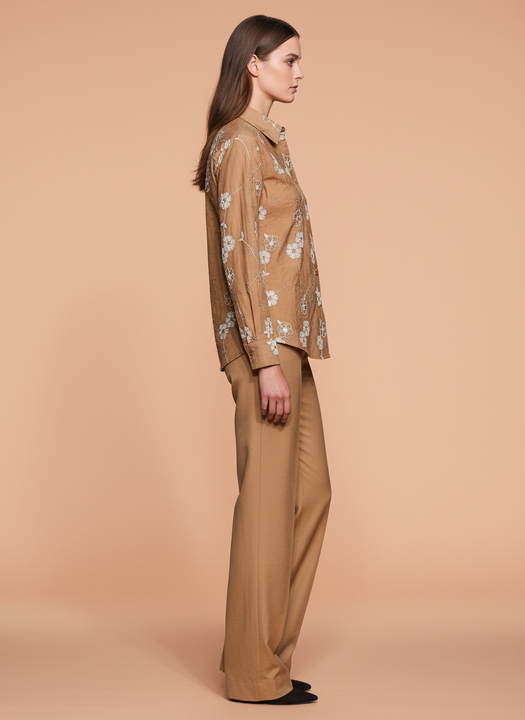 Elegant Floral Printed Women’s Shirt with Trouser Set