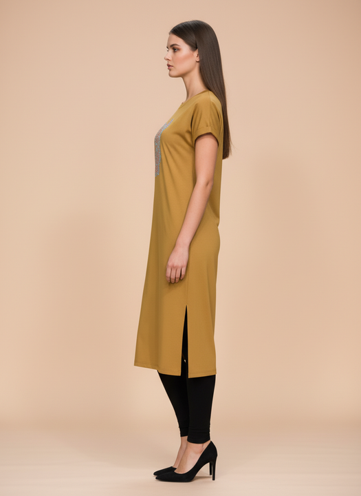 Women’s Mustard Printed Midi Tunic Dress