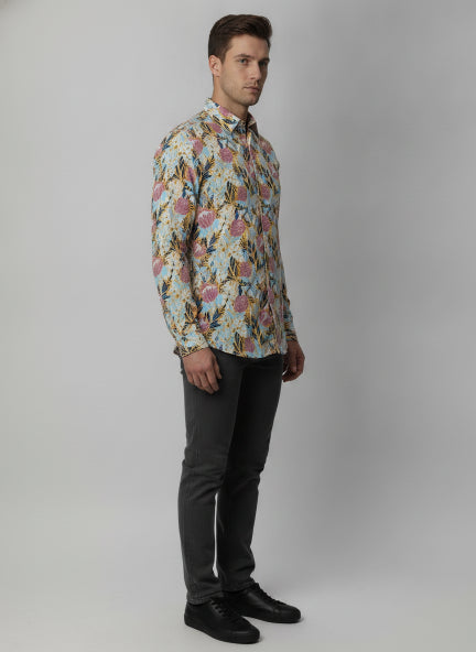 Men'S Floral Print Premium Rayon Shirt