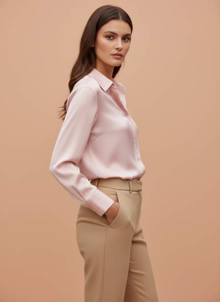 European Satin Spread Collar Shirt