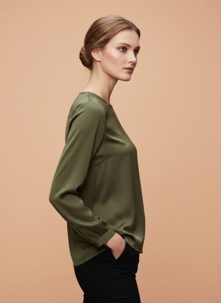 European Satin Bishop Sleeves Top