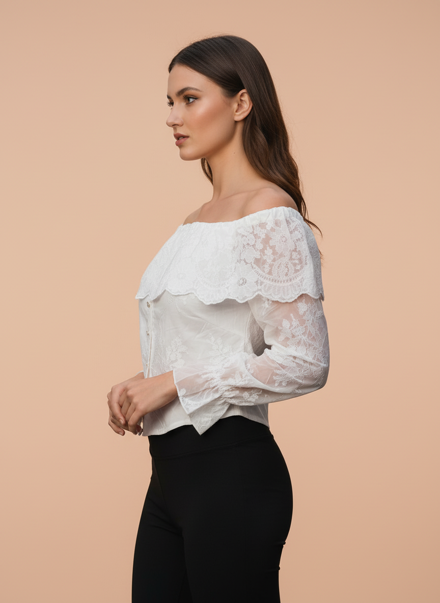 White Off-Shoulder Lace Corset Top for Women