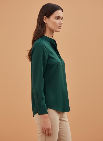 Summer Satin Emerald Green Mandarin Collar Shirt