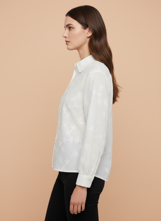 White Floral Embroidered Women Shirt