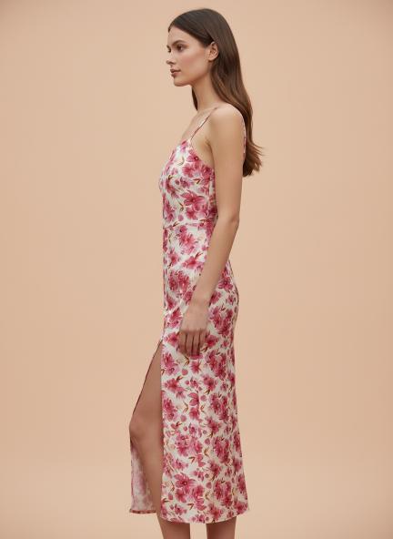 Satin Digital Print  Maxi Dress With Slash Pocket