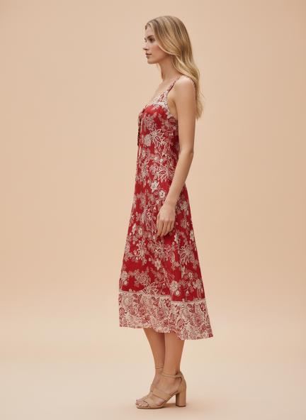 Rayon Printed V Neck Shoulder Strap Maxi Dress